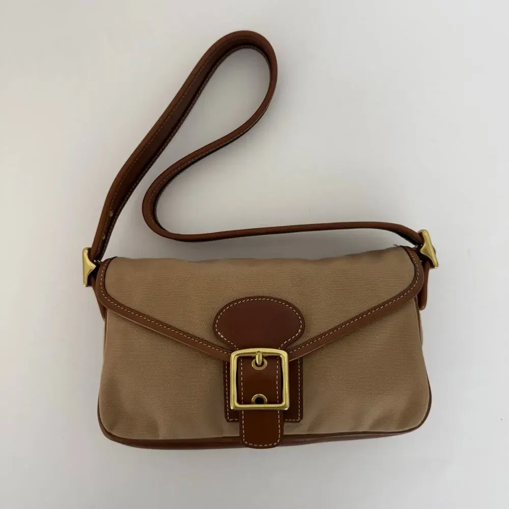 Coach Legacy Demi Flap Shoulder Bag Tan Canvas Brown Leather Trim 9120